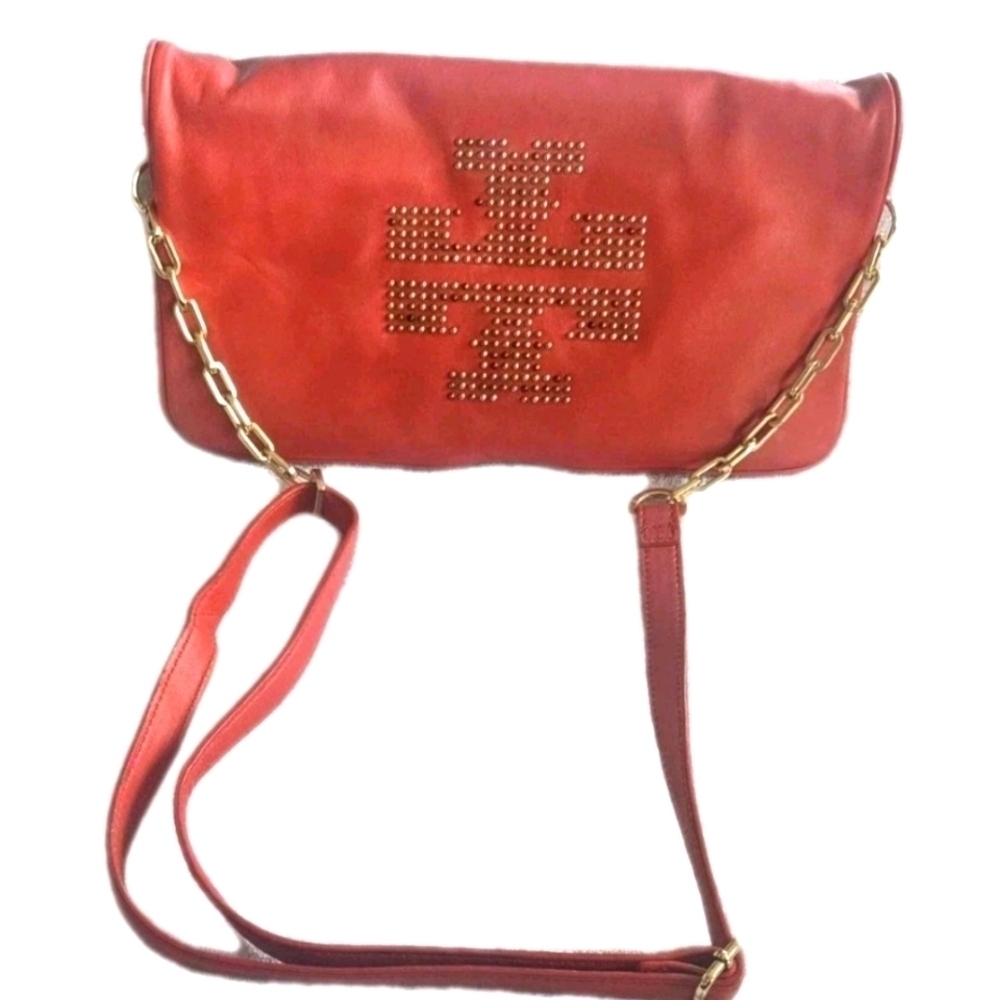 Tory Burch Reva Red Leather Detachable Chain Link Shoulder Bag/Crossbody/Clutch